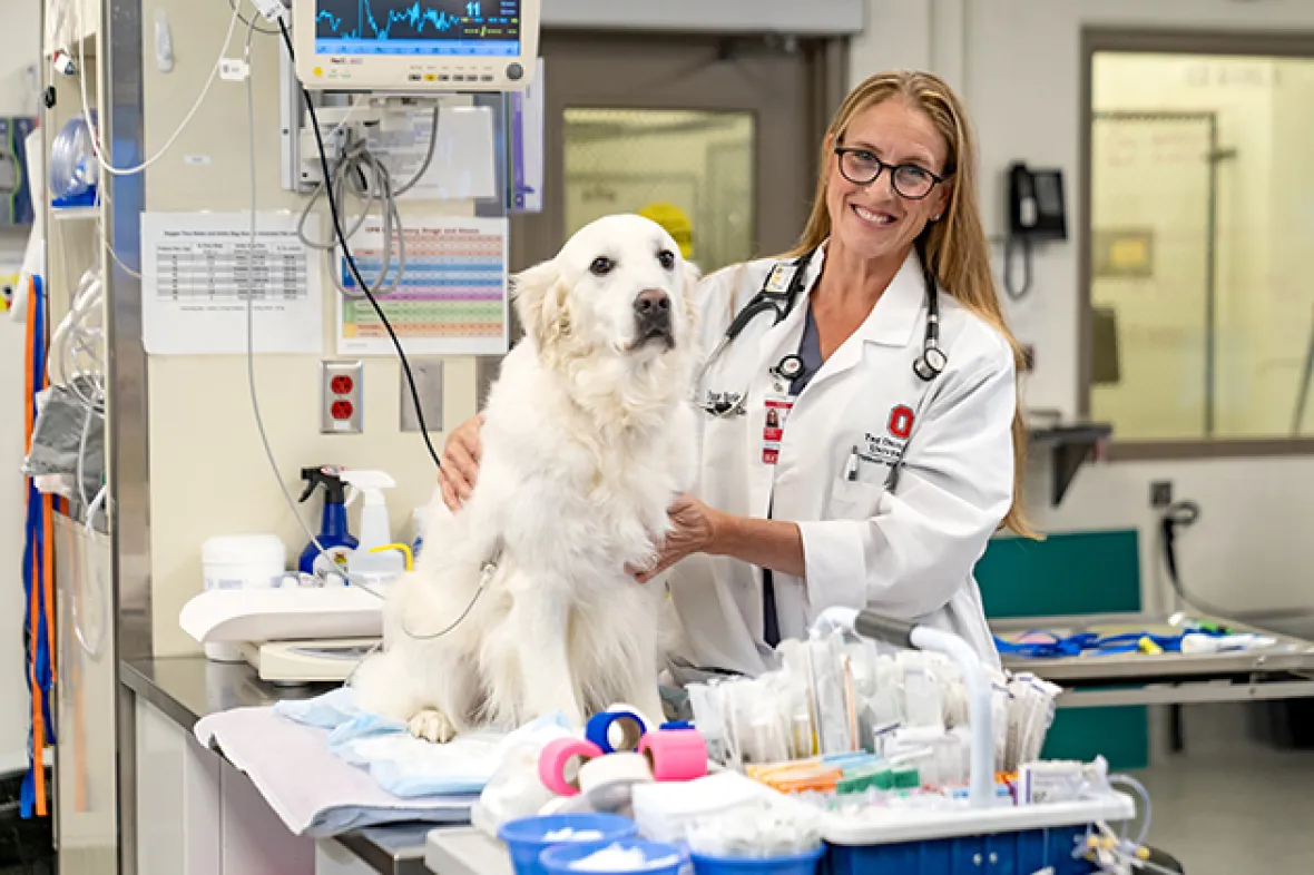 Dr. Yaxley with her dog at the Veterinary Medical Center